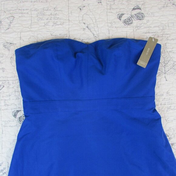 NEW Womens J. Crew Strapless Ruffle-hem cotton silk Dress in Faille Blue sz 6 P - Picture 3 of 8